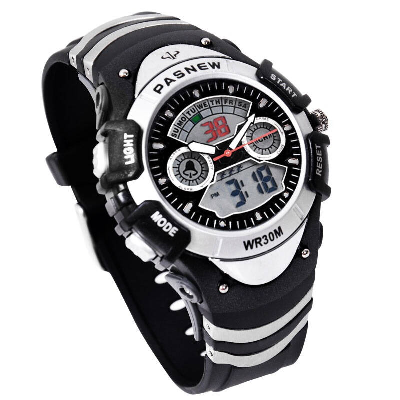 百圣牛(pasnew)电子表 多功能双显潜水表男表 防水运动学生表 pse-308
