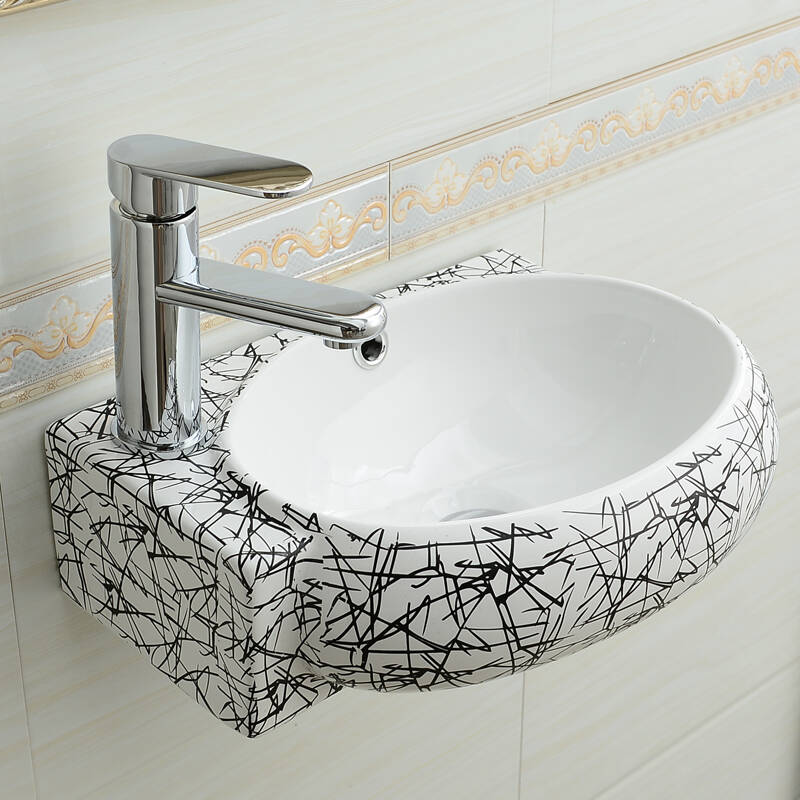 泓派卫浴挂墙盆彩色洗手盆小洗面盆台盆洗脸盆洗漱盆 龙头装左边网纹