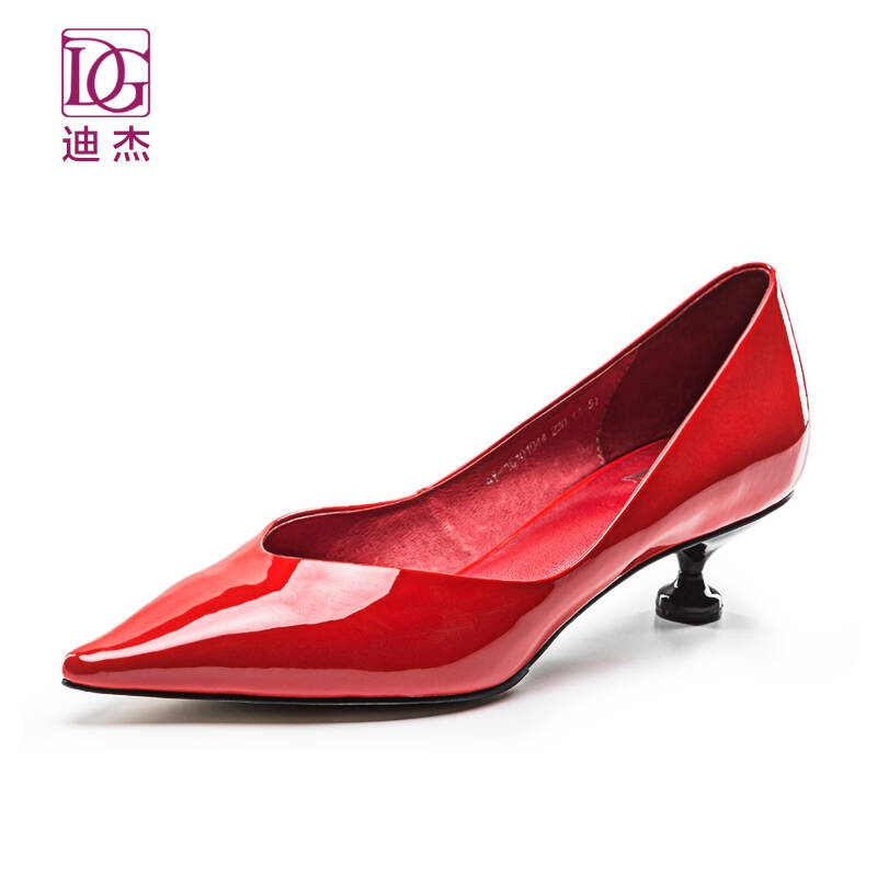 dg迪杰 2016秋季新款低跟尖头单鞋通勤职业性感浅口真皮黑色女鞋ay