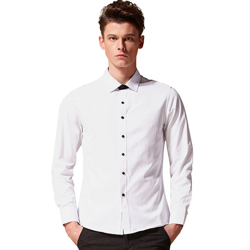 猛斯克(msek) cs31757衬衫男 纯色翻领衬衣 时尚休闲男士衬衫 白色m