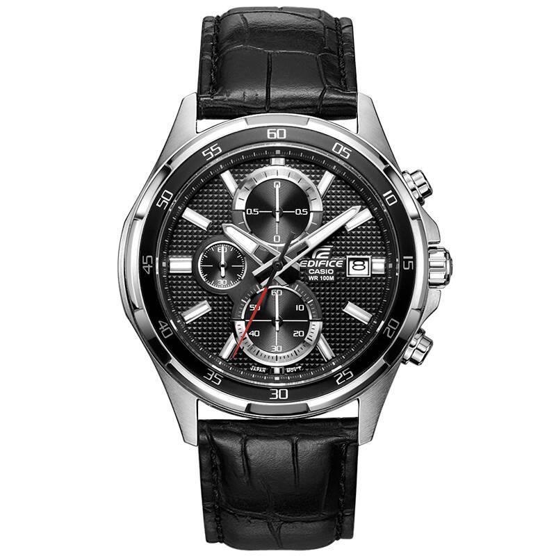卡西欧(casio)石英表 男士edifice系列三眼防水手表 黑盘黑色皮带efr
