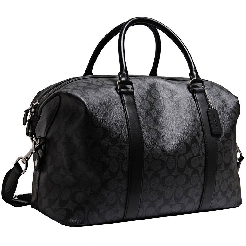 coach 蔻驰 男款烟灰配黑色pvc配皮革双c纹印花斜挎单肩手提旅行包