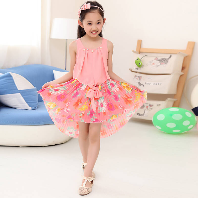 女童夏款女宝宝孩子衣服上衣无袖连衣裙纯色韩版潮儿童衣服校服裙子