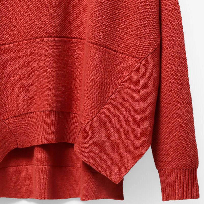 amiiredefine2015秋冬新宽松圆领落肩袖开叉大码毛衣女 珊瑚红 xl