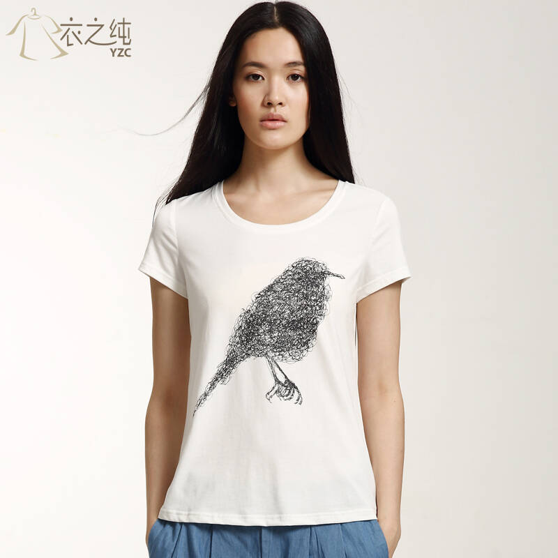 衣之纯 日系修身针织女式短袖t恤 米白 s - 京东