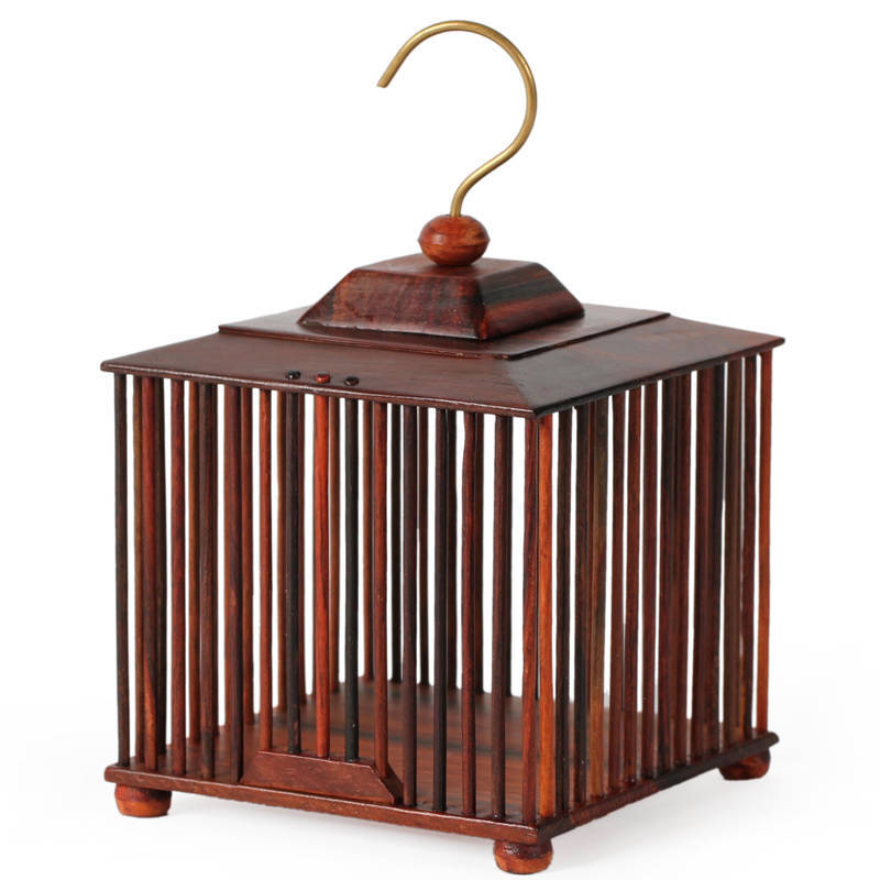 小雕匠正品红木红酸枝 蛐蛐蟋蟀笼蝈蝈笼 抽取式方形鸟笼 小号精品
