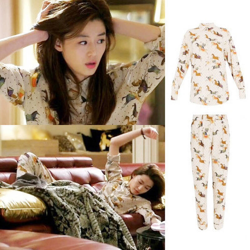 来自星星的你明星千颂伊全智贤同款小马印花衬衫套装睡衣两件套装