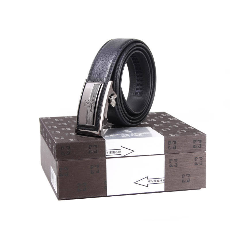 京东配送 皮尔卡丹pierre cardin男士牛皮自动扣皮带礼盒 黑色