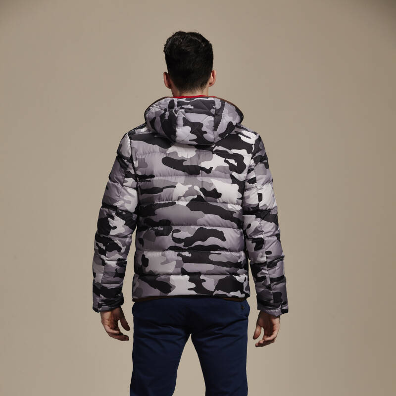 杰奥(jieao)羽绒服 男士青年流行迷彩运动连帽短款 1310505迷彩白色
