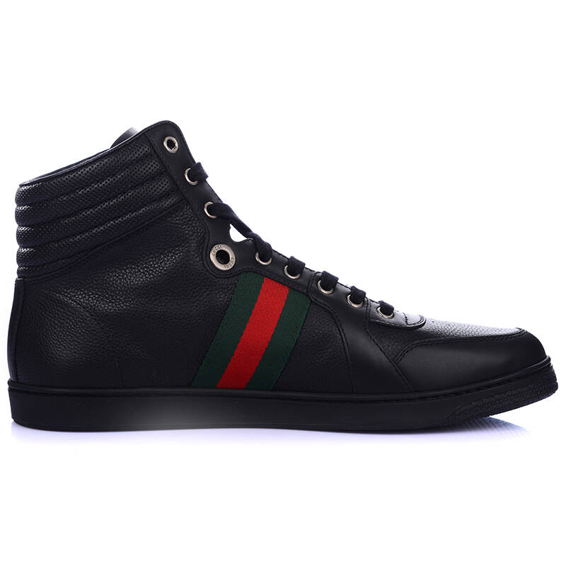 gucci 古驰男款黑色小牛皮休闲高帮鞋 221825 adfx0 1060 10/44