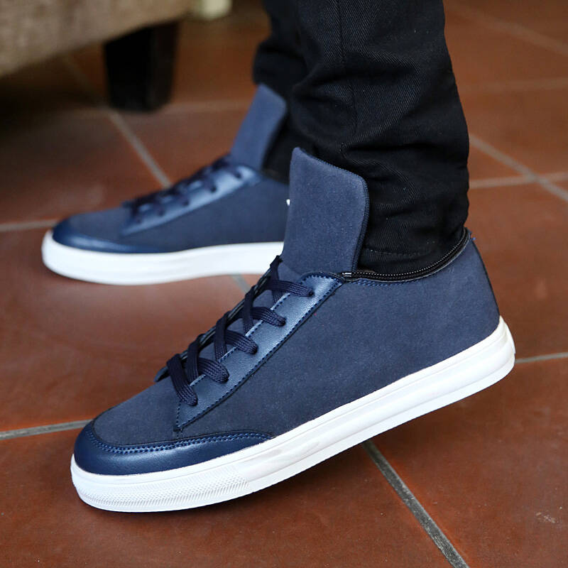 秋冬季运动休闲鞋男士高帮板鞋男韩版时尚潮鞋潮流学生男鞋子 深蓝色