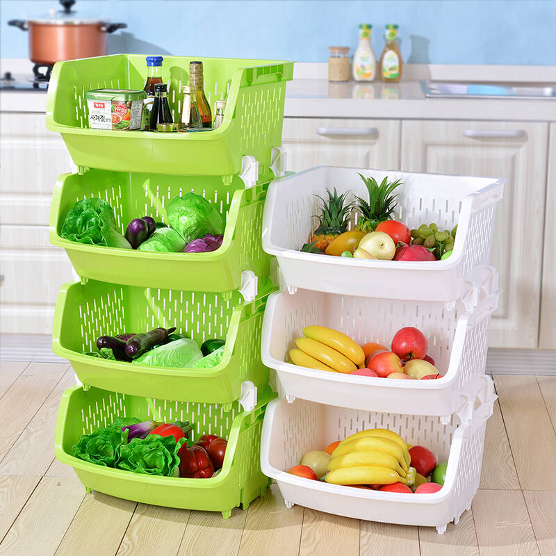 百露加厚厨房收纳架置物架塑料整理架收纳蔬菜架 绿色三层
