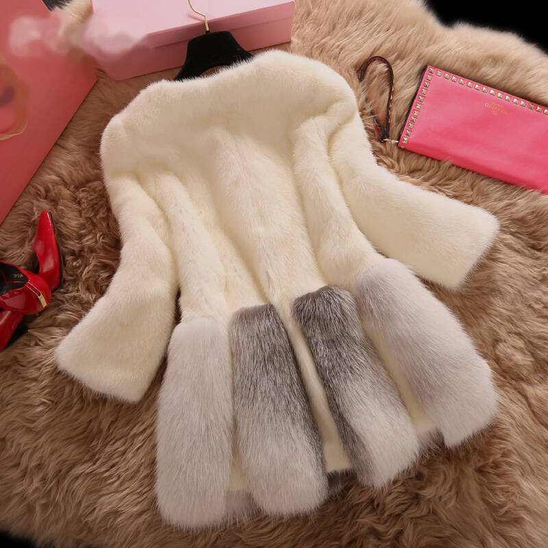 冬季时尚新款专柜正品整貂水貂皮草大衣女狐狸毛中长款外套裘 白色 l