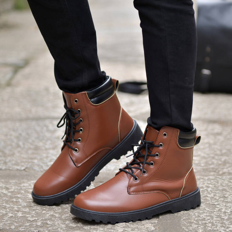 安比2015秋季透气男靴英伦马丁靴男皮靴子军靴男士休闲短靴内增高男鞋