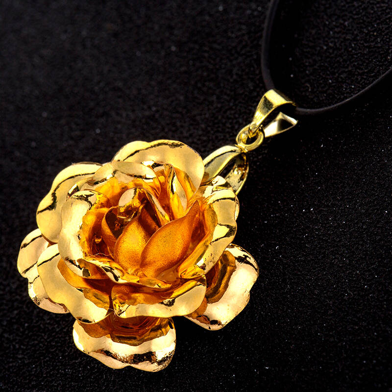 弥善 金箔玫瑰花吊坠项链毛衣链镀金玫瑰花女士饰品生日礼物送女朋友