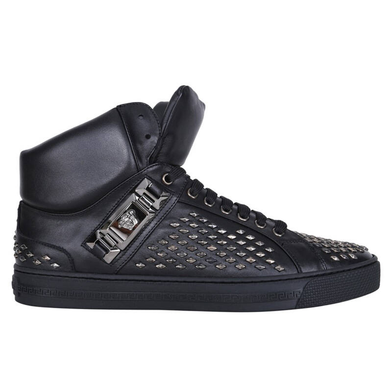 versace 范思哲 男士黑色牛皮铆钉高帮休闲鞋 dsu5647 dv3bg d41e 42
