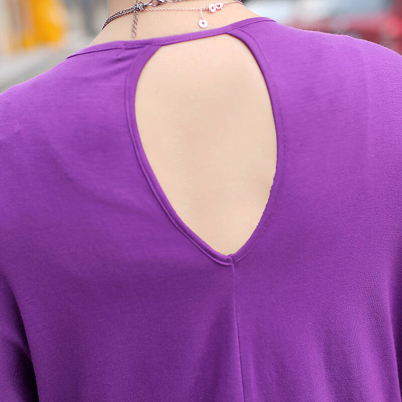 澳可罗宾 七分袖t恤女宽松 加肥加大码蝙蝠衫 紫色 l