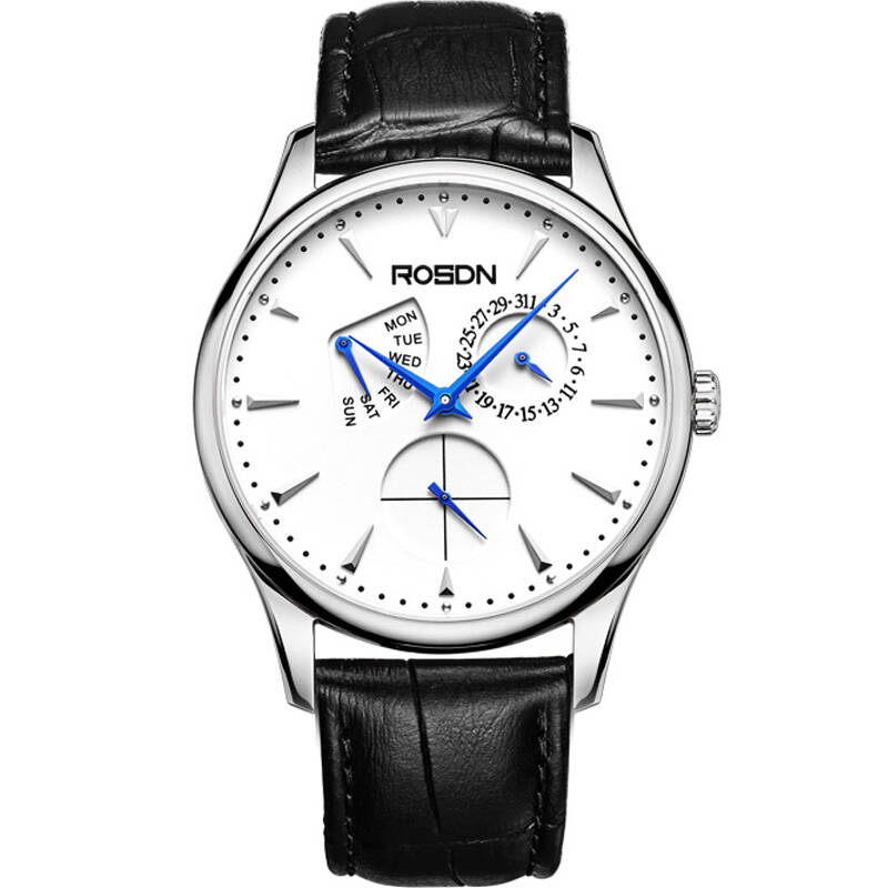劳士顿(rosdn)多功能运动石英男表 休闲男士手表 白盘皮带表 3188l-1