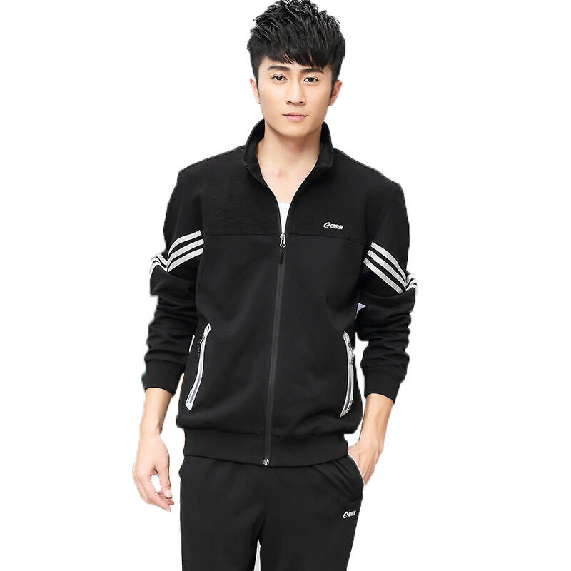 男士运动套装春秋运动服立领跑步服 黑色 i男款xl/175-180 - 京东