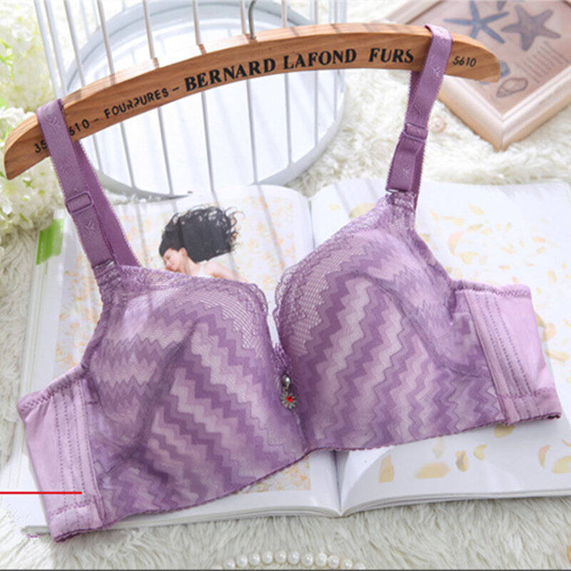 文胸蕾丝内衣性感深v胸罩上托小胸收副乳新款夏季 芋紫 芋紫 36/80b