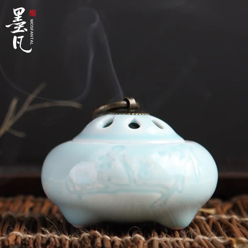 墨凡 陶瓷香炉 三足鼎立香薰炉 青瓷 哥窑 汝窑沉檀香塔香座 水滴无纹