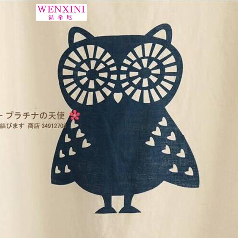 温希尼 2015日系森女系夏装 卡通猫头鹰图案袖口钩花款t恤 米白色