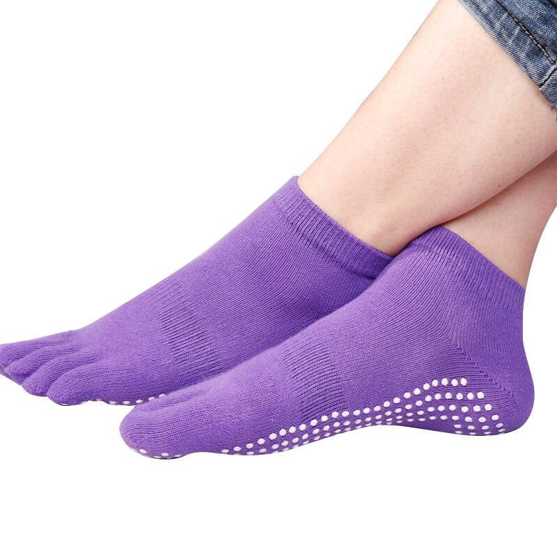 金啦啦瑜伽袜胶粒防滑五指袜女专业吸汗纯棉透气瑜珈袜子 紫色