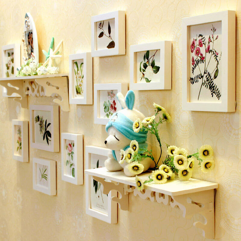 金喜派 实木照片墙 创意照片墙 雕花隔板混搭实木相框无框画 相框墙