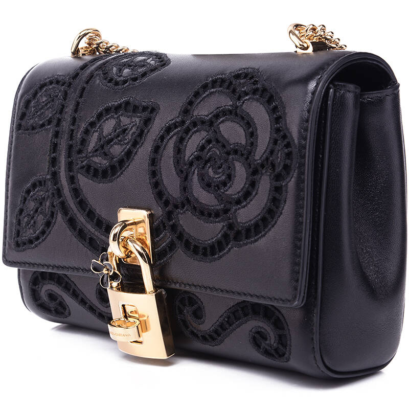 dolce&gabbana 杜嘉班纳 女士黑色花型面牛皮手拿单肩包 bb6077al798