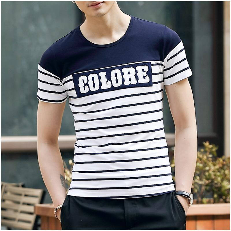 丹杰仕简约修身圆领休闲条纹男短袖t恤 t10 -40 白色 2xl