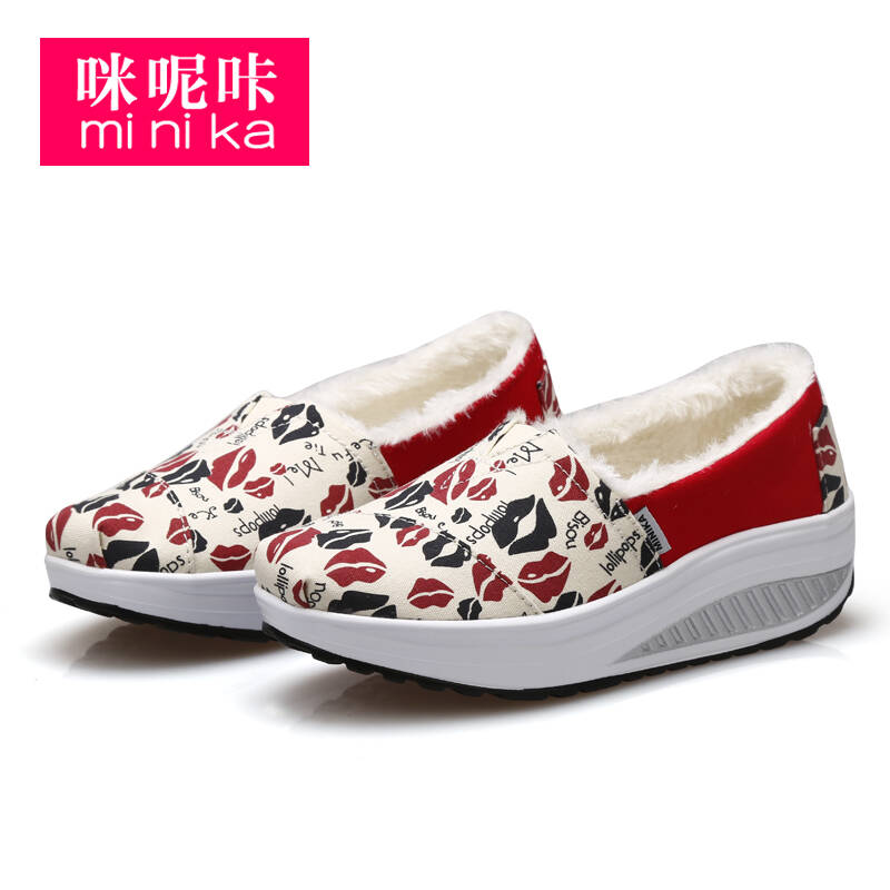 咪呢咔2015冬季加棉帆布摇摇鞋女套脚时尚休闲鞋女鞋 9001-4加棉 37
