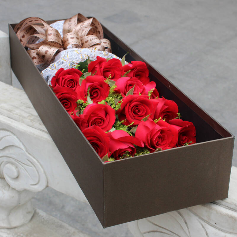 鹊缘鲜花速递 19朵红玫瑰礼盒 送女友生日礼物鲜花 北京上海深圳全国