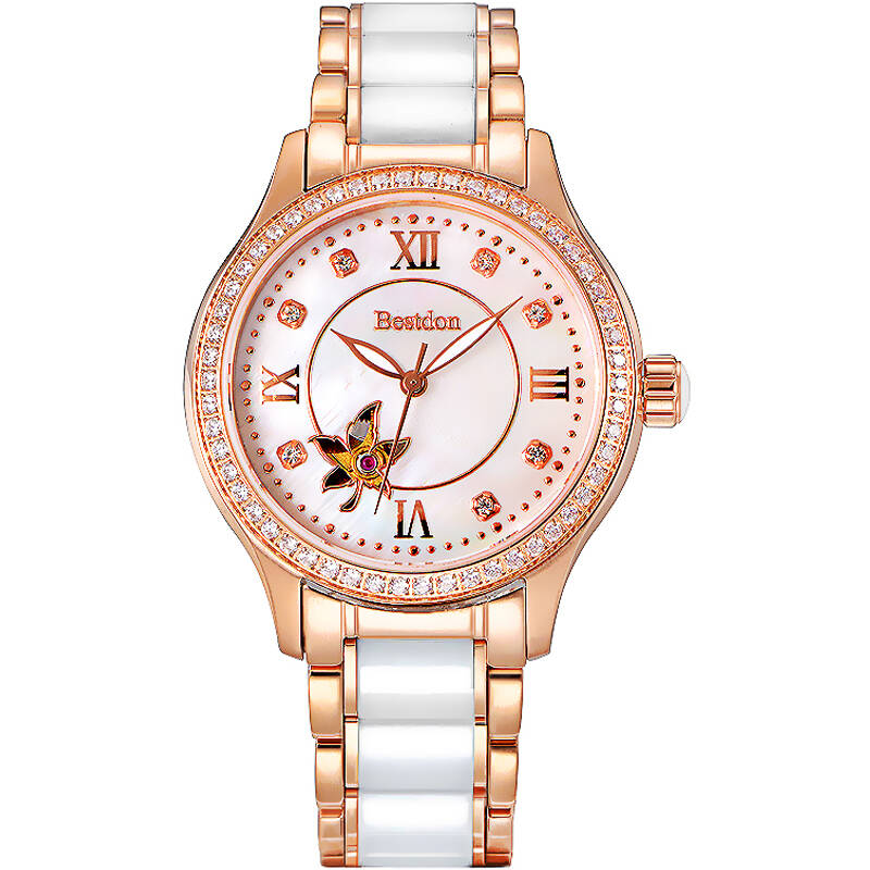邦顿(bestdon)女表商务时尚女士陶瓷蓝宝石白领手表7768 枚壳白面