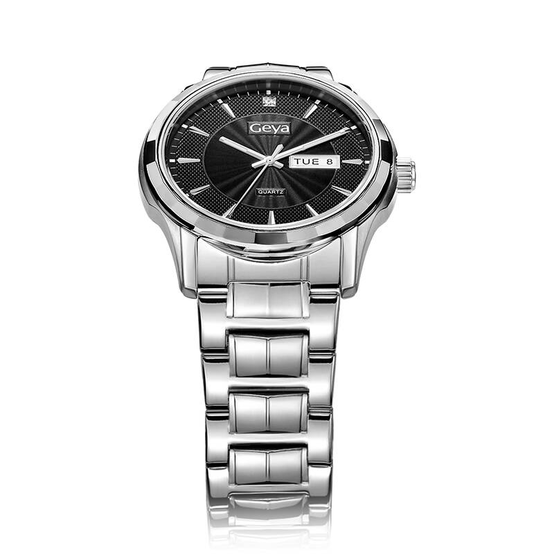 格雅(geya)手表情侣系列对表石英钢带防水日历腕表黑色女表g72003lwks