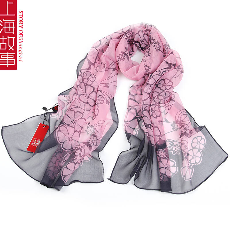 上海故事真丝丝巾女士桑蚕丝绸围巾春秋披肩长款纱巾 轻舞8