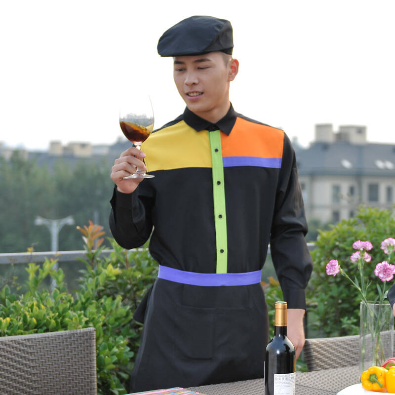 酒店工作服秋冬款男水吧餐饮制服 咖啡厅ktv服务员工作服长袖拼色