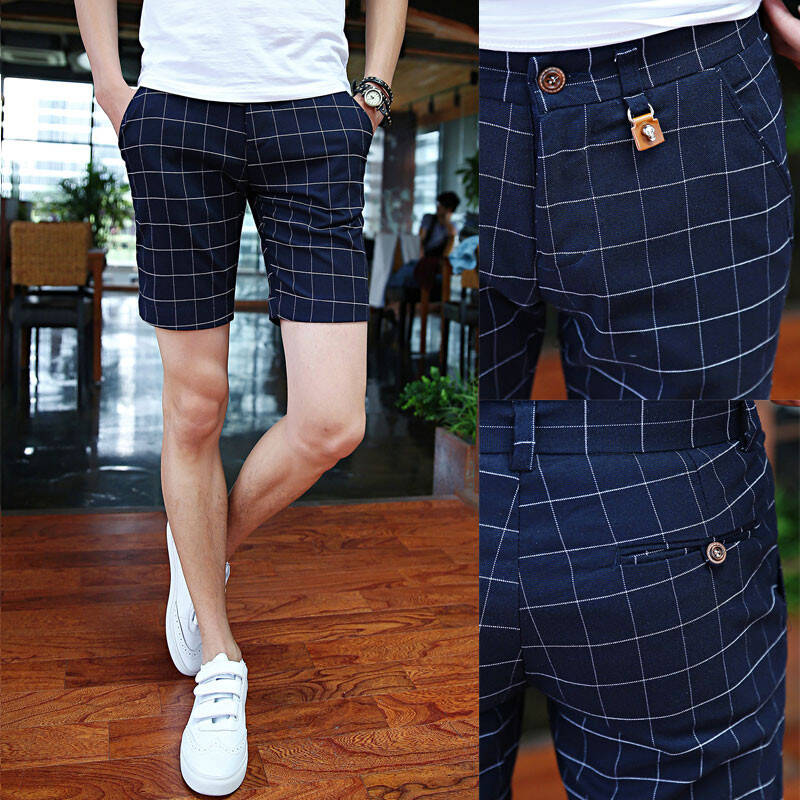 2014夏季 英伦风 男士格子休闲裤短裤 时尚男式裤韩版修身中裤短裤 酒