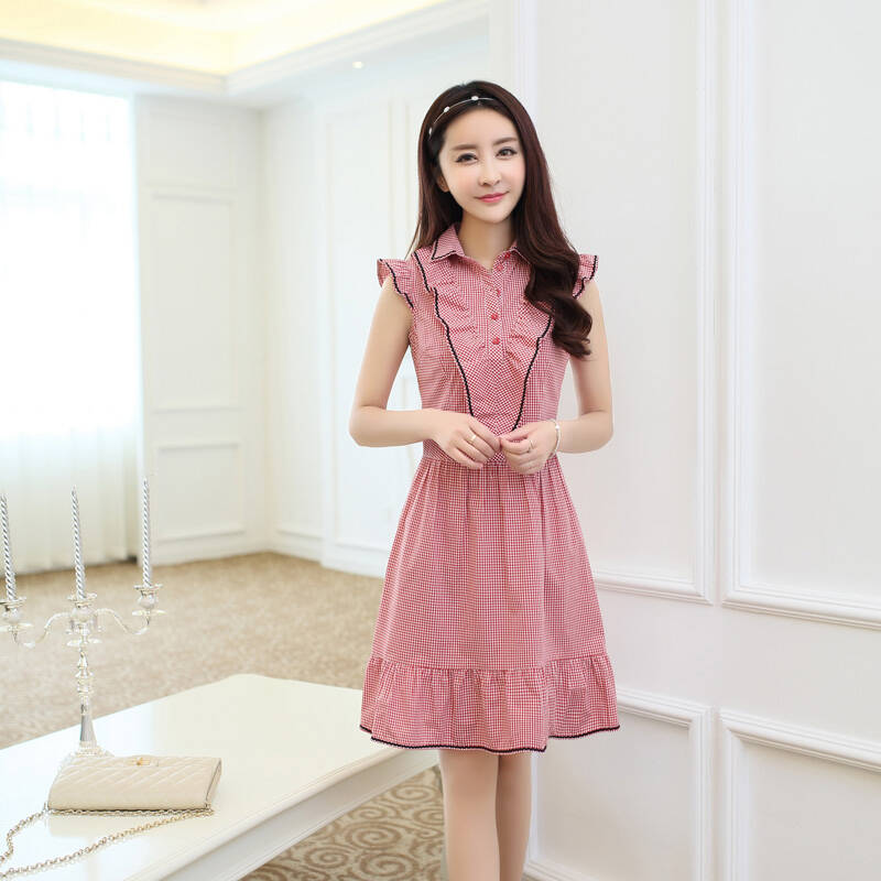 韩佳媛 2014夏装新款女装翻领连衣裙 民族风时尚中腰