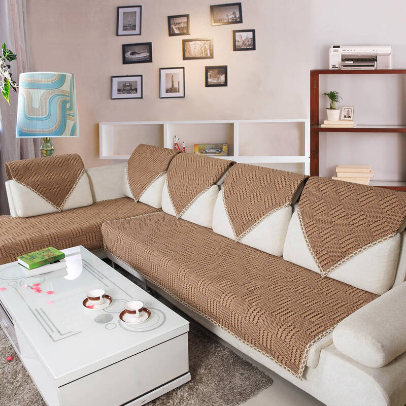 沙发垫防滑沙发巾四季布艺沙发套坐垫扶手巾 咖啡色 110*110cm - 京东