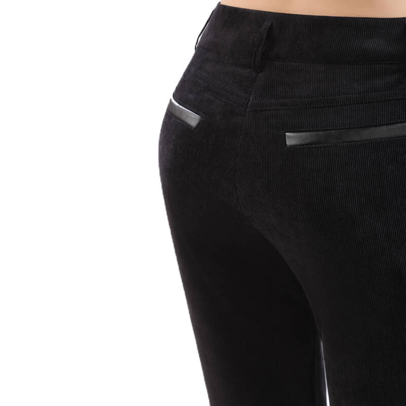 蔼飞儿2016秋冬款灯芯绒女裤直筒裤高腰大码条绒裤休闲裤女 黑色1025w