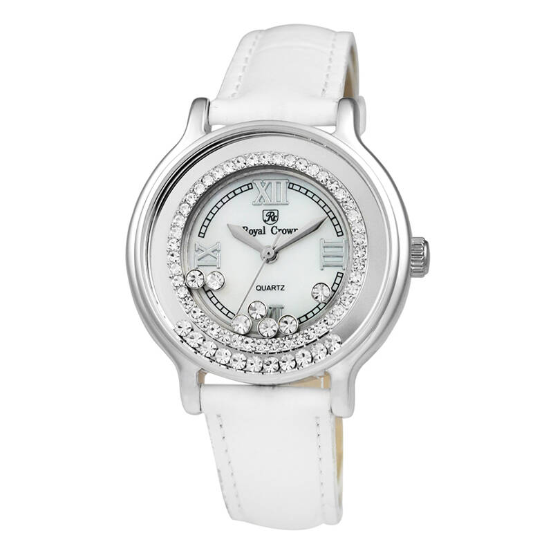 萝亚克朗(royal crown)手表石英表女士手表时尚真皮表带手链镶钻3638