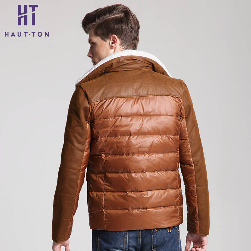 皓顿(hautton)2016春季新款羽绒服男款修身灰鸭绒男装休闲保暖外套男