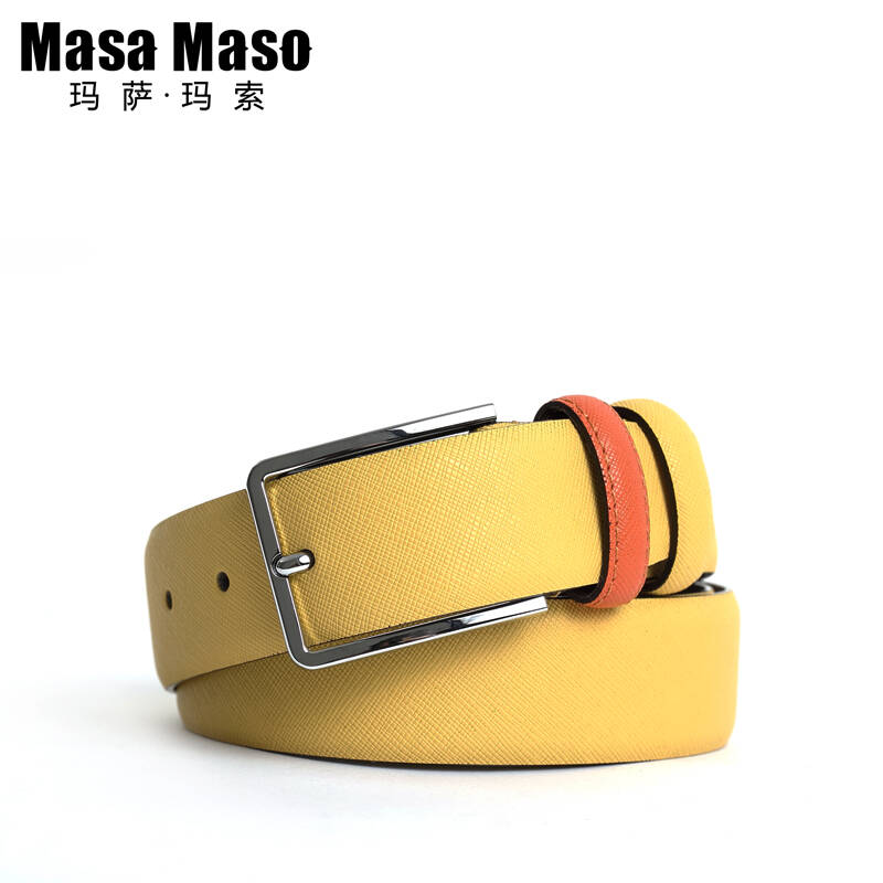 玛萨玛索 masamaso 软牛皮合金扣头休闲腰带男士皮带 黄色17364 120