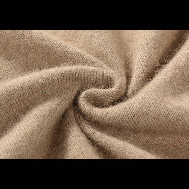 男士貂绒领纯色套头圆领全羊毛毛衣简约长袖修身羊毛针织衫 卡其色