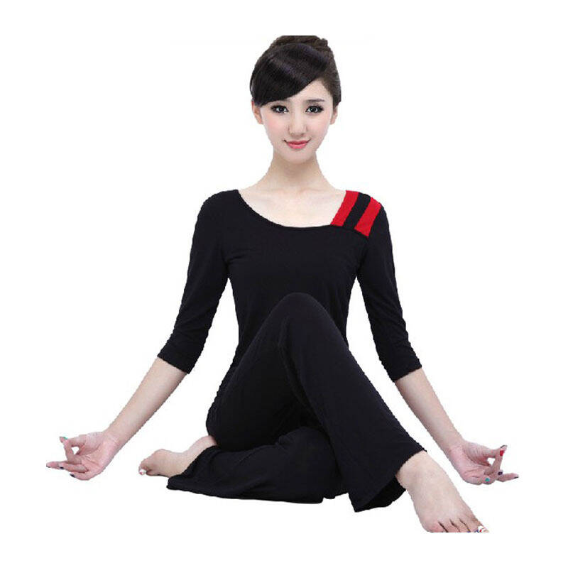 秋冬新款莫代尔瑜伽服三件套套装 禅服练功服套装 黑色 m