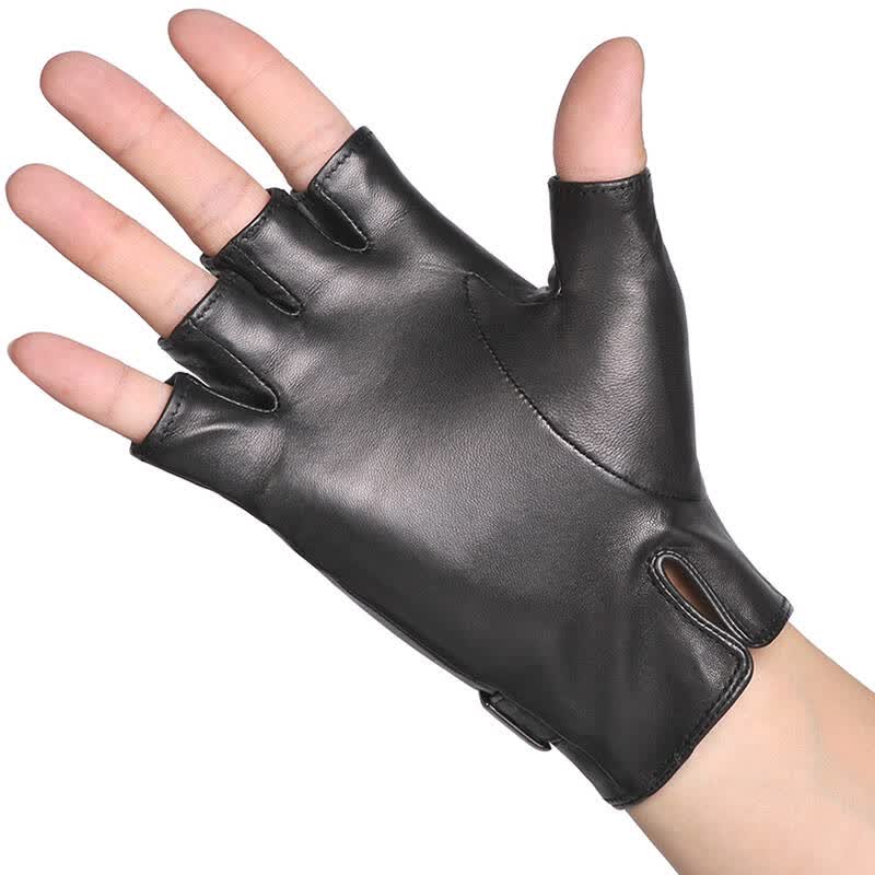 罗欧蒂斯(noolders)男士羊皮保暖真皮手套男士露指皮手套m-19 黑色 l