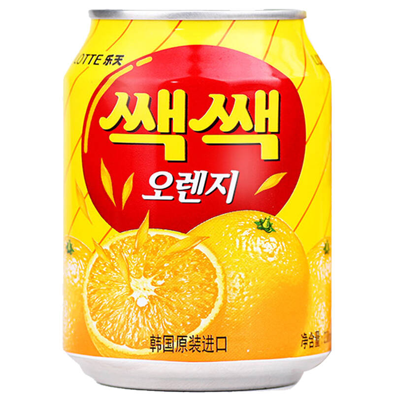 乐天(lotte)韩国原装进口 乐天粒粒橙水果饮料238ml×12罐