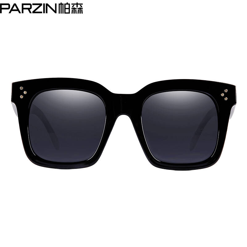 帕森(parzin)时尚情侣复古款偏光镜 偏光加强版太阳眼镜9539 亮黑色
