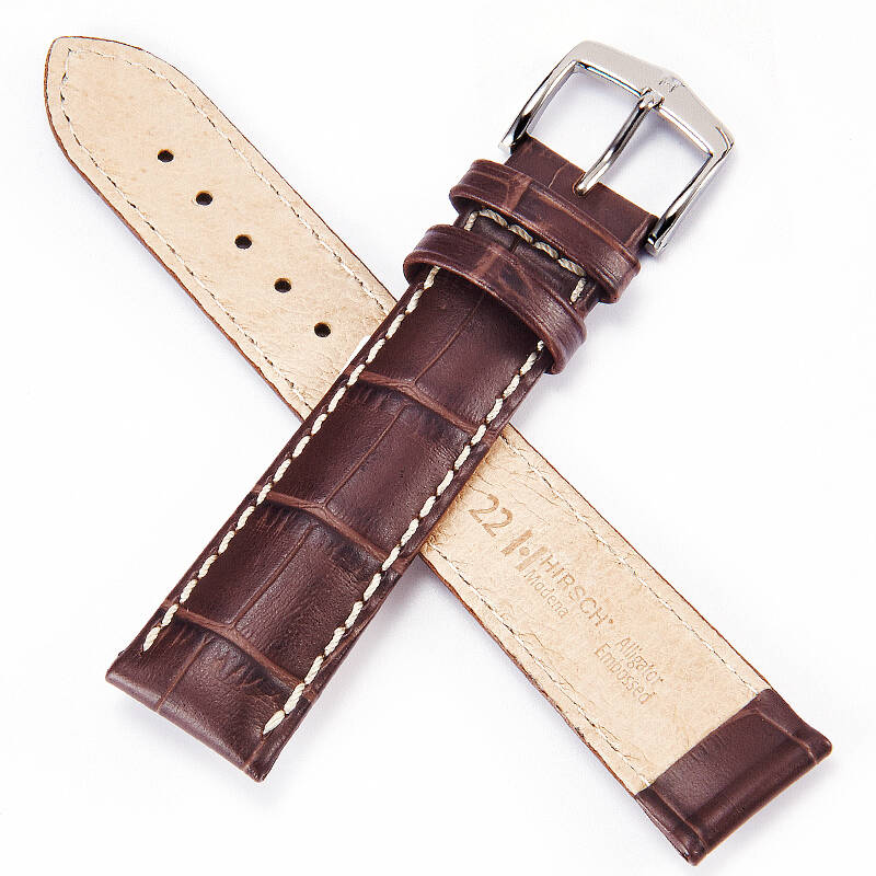 海奕施(hirsch)表带鳄鱼纹意大利小牛皮各品牌男女手表通用表带棕色