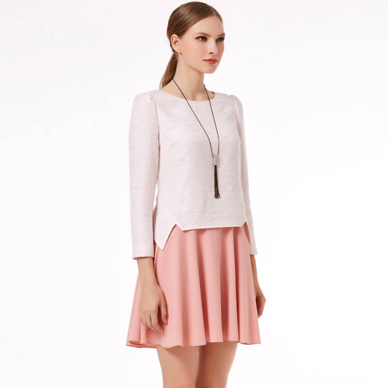 kaiser/凯撒女装清新时尚撞色高端淑女假两件连衣裙女kfwcf15920 粉红